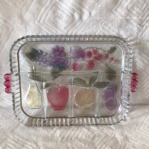 Vtg Clear Glass Fruit Design Serving Platter